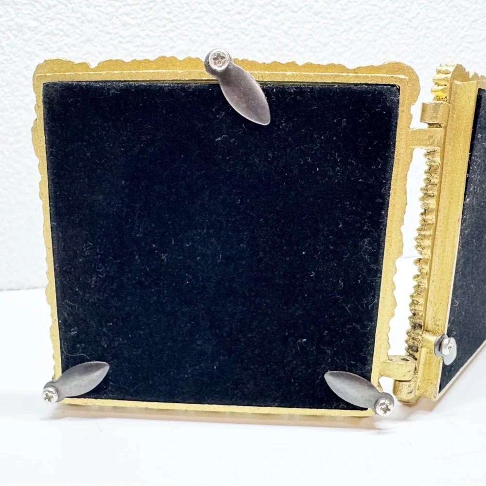 Ornate Metal Brass Double Heart Folding Picture Frame